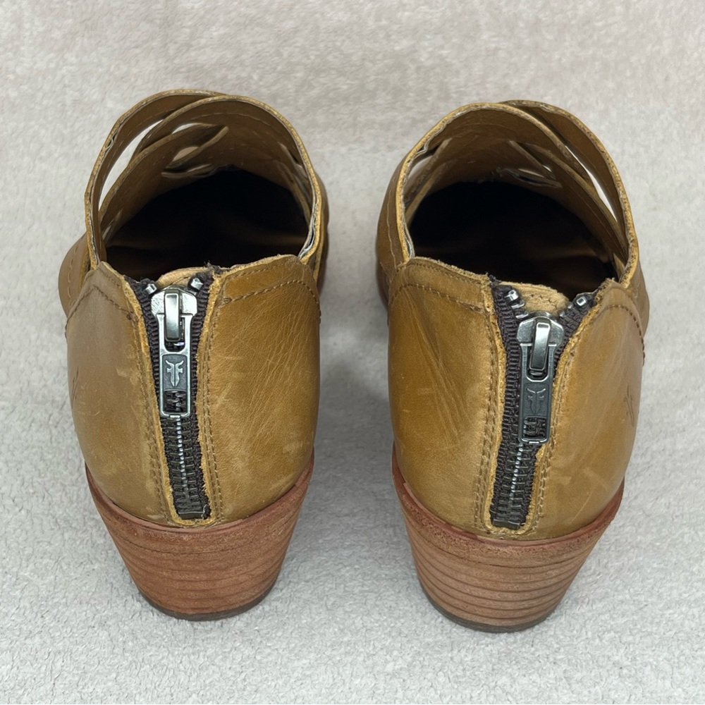 Frye Ray Huarache Woven Leather Ankle Booties Shoes-Womens 10-Tan/Brown-Designer - Picture 5 of 14